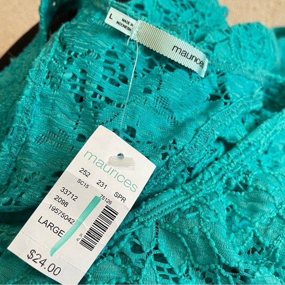 🔥 3/$20  Maurice’s aqua turquoise stretch lace racerback tank top sz Lg - Picture 7 of 7